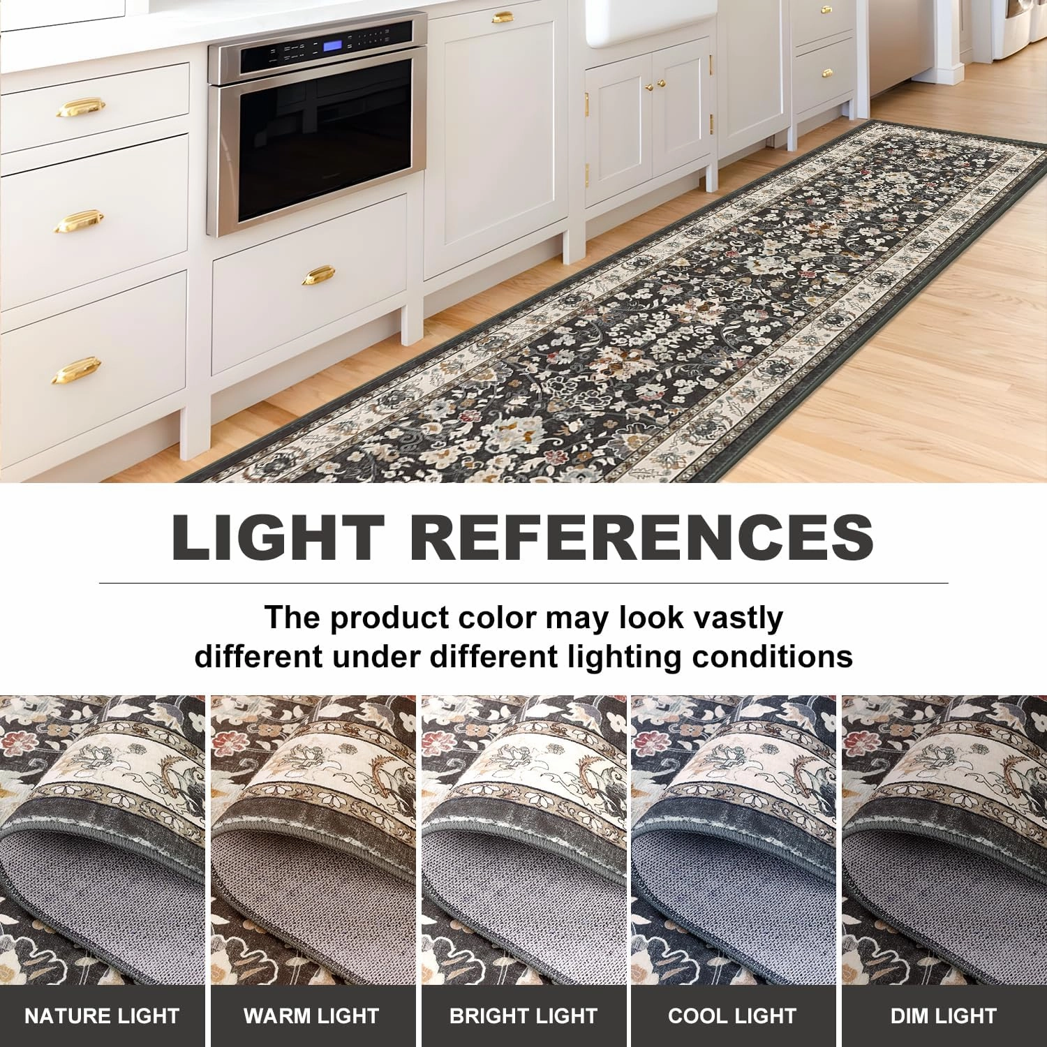 LOKHOM Washable Runner Rug, 2x10 Non-Slip Vintage Farmhouse Hallway Runner Rug with Rubber Backing, Boho Soft Faux Wool Kitchen Rug Carpet Runner for Kitchen Laundry Entryway Bedroom (Black)