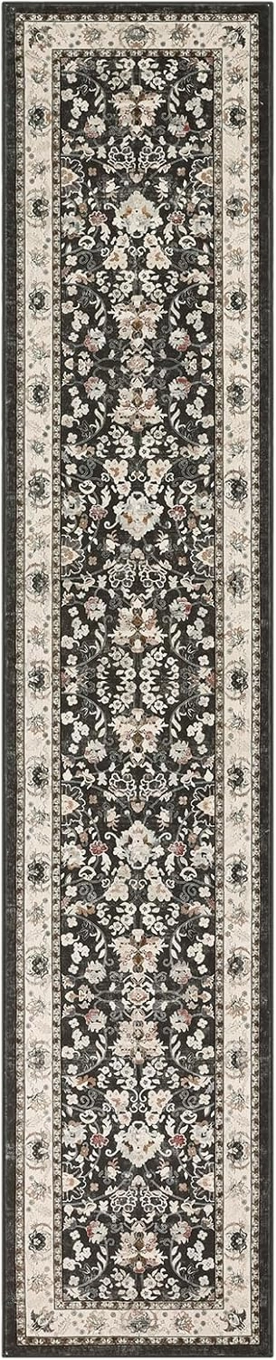 LOKHOM Washable Runner Rug, 2x10 Non-Slip Vintage Farmhouse Hallway Runner Rug with Rubber Backing, Boho Soft Faux Wool Kitchen Rug Carpet Runner for Kitchen Laundry Entryway Bedroom (Black)