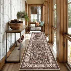 LOKHOM Washable Runner Rug, 2x8 Non Slip Vintage Hallway Runner Rug with Rubber Backing, Boho Floral Soft Faux Wool Kitchen Rug Carpet Runner for Kitchen Laundry Entryway Bedroom (Dark Brown)