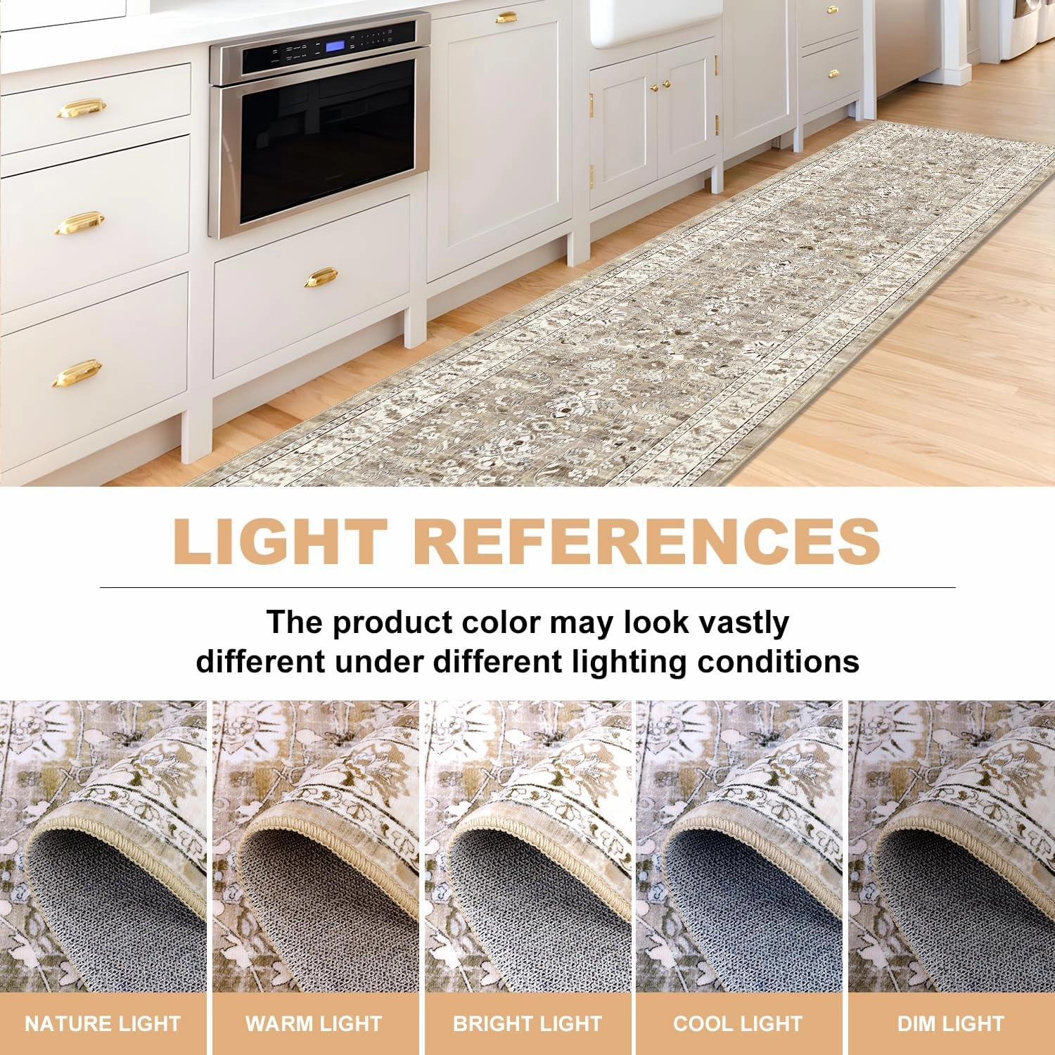 LOKHOM Washable Runner Rug, 2x8 Non-Slip Vintage Hallway Runner Rug with Rubber Backing, Boho Floral Soft Faux Wool Kitchen Rug Carpet Runner for Laundry Entryway Bedroom (Beige Brown)