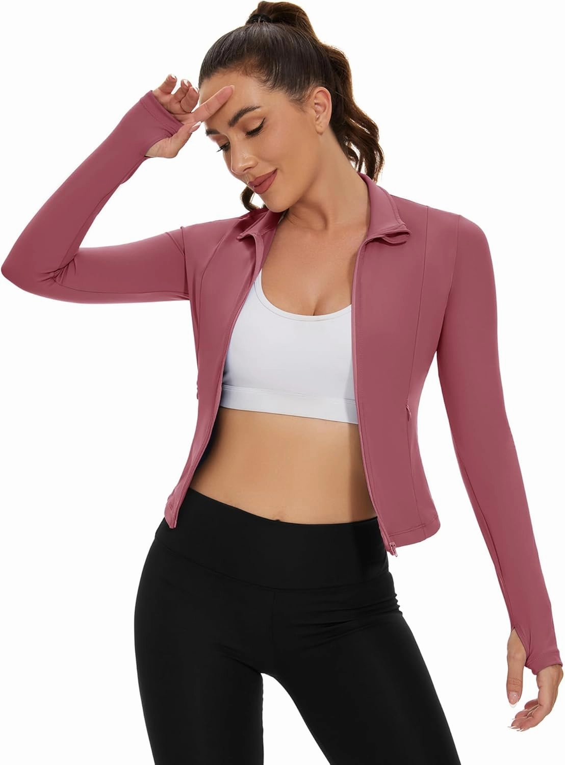 Loovoo Women's Cropped Workout Jacket Zip Up Athletic Jackets Slim Fit Lightweight Running Sports Track Jacket 2025