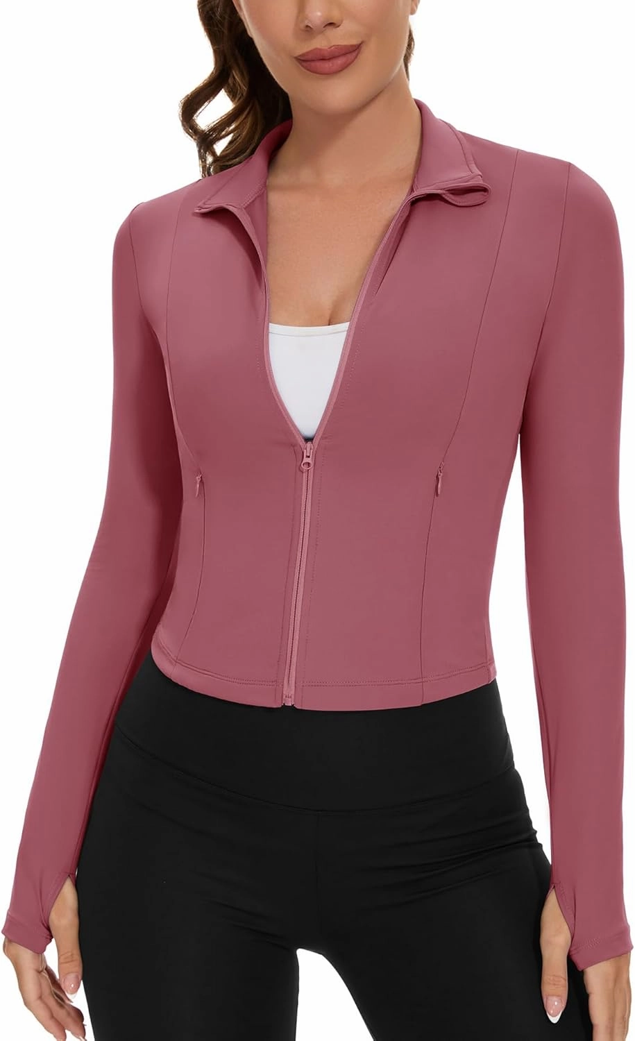 Loovoo Women's Cropped Workout Jacket Zip Up Athletic Jackets Slim Fit Lightweight Running Sports Track Jacket 2025