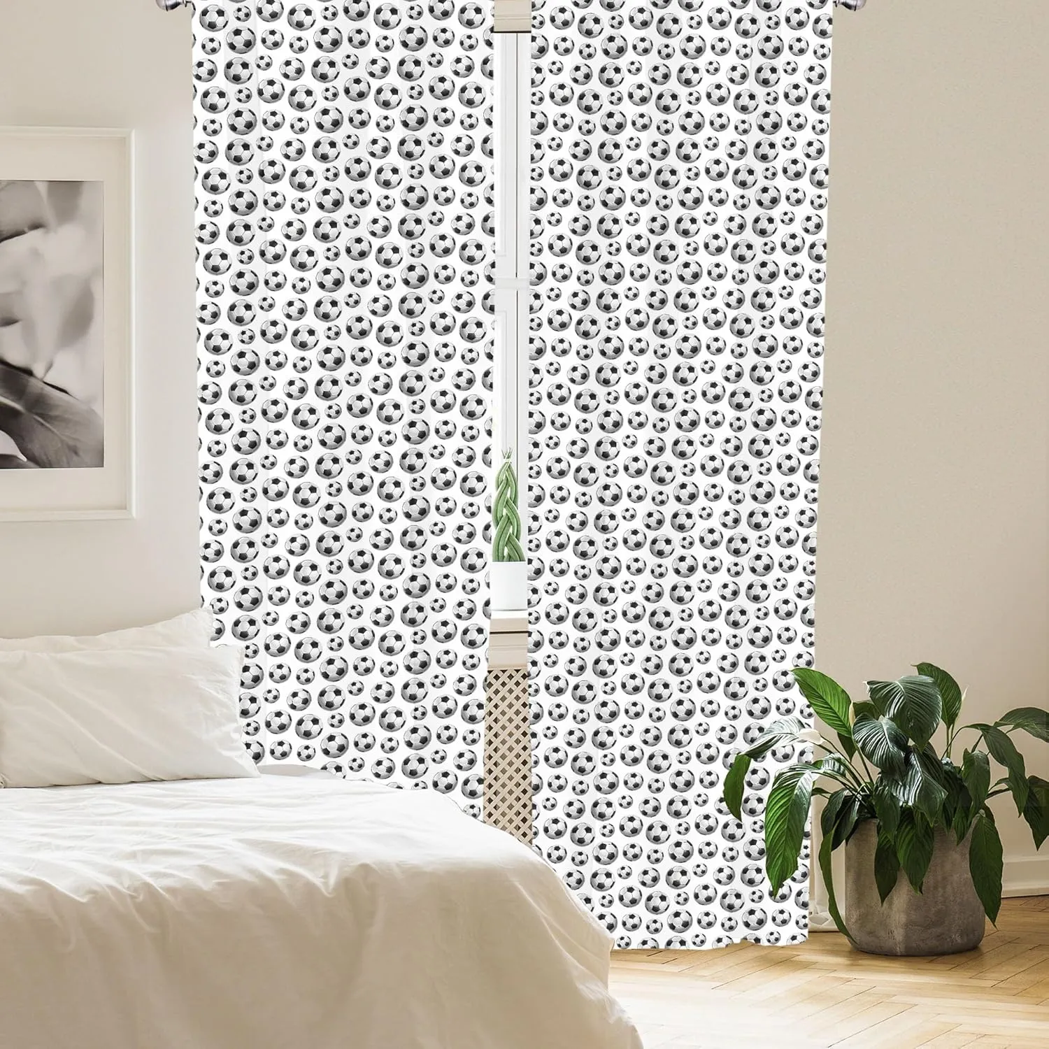 Lunarable Sports Window Curtains, Pattern Vivid Graphic Soccer Balls Athletics Hobby Active Life Theme, Lightweight Decor 2-Panel Set with Rod Pocket, Pair of - 28" x 95", Grey Charcoal
