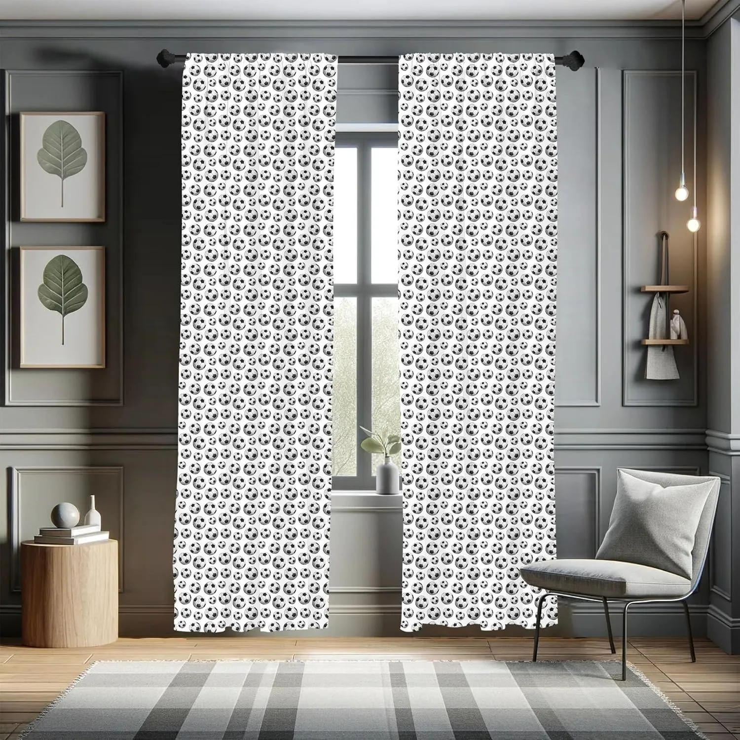 Lunarable Sports Window Curtains, Pattern Vivid Graphic Soccer Balls Athletics Hobby Active Life Theme, Lightweight Decor 2-Panel Set with Rod Pocket, Pair of - 28" x 95", Grey Charcoal