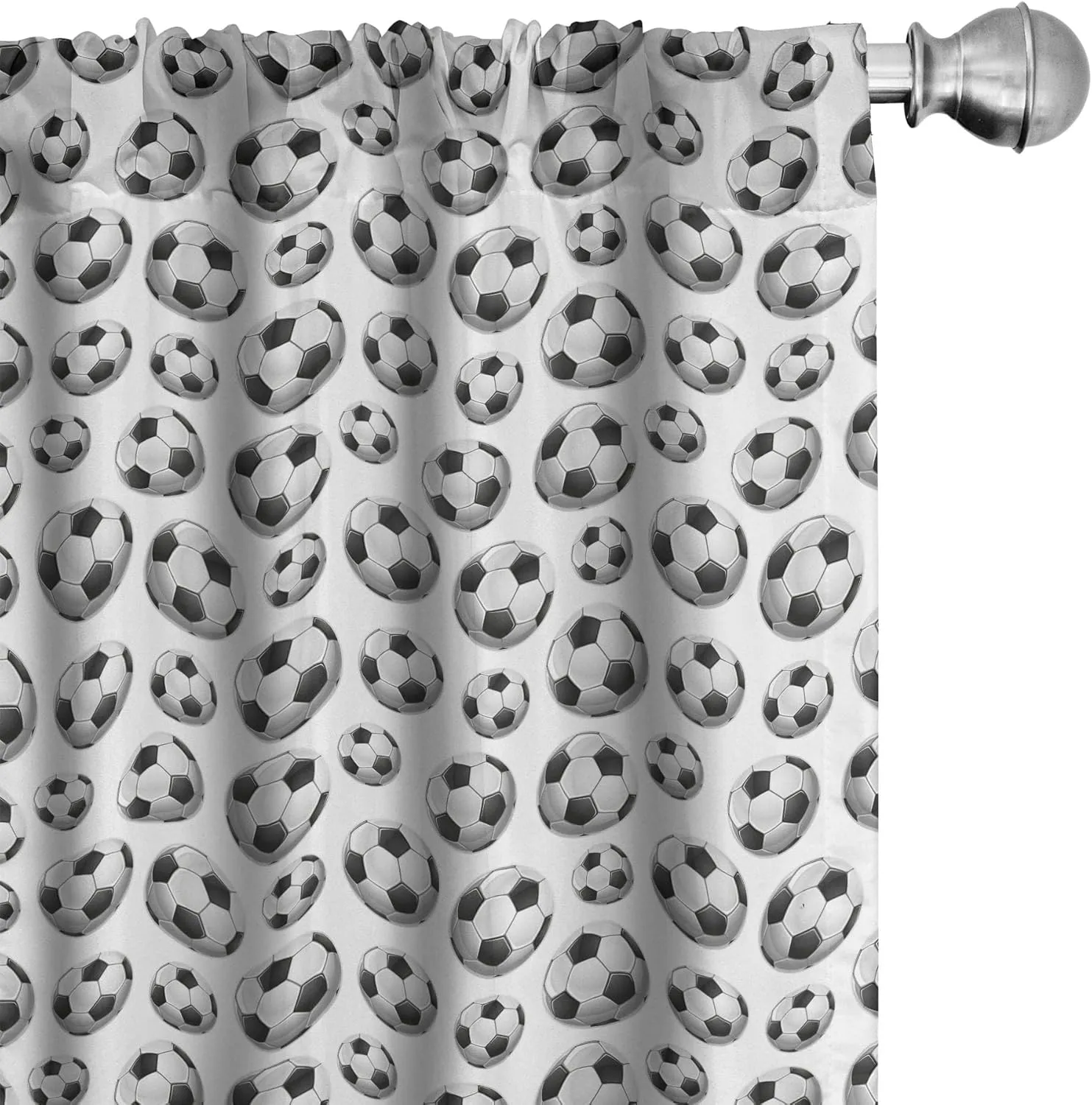 Lunarable Sports Window Curtains, Pattern Vivid Graphic Soccer Balls Athletics Hobby Active Life Theme, Lightweight Decor 2-Panel Set with Rod Pocket, Pair of - 28" x 95", Grey Charcoal