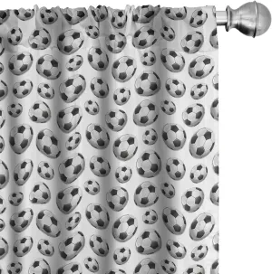 Lunarable Sports Window Curtains, Pattern Vivid Graphic Soccer Balls Athletics Hobby Active Life Theme, Lightweight Decor 2-Panel Set with Rod Pocket, Pair of - 28" x 95", Grey Charcoal