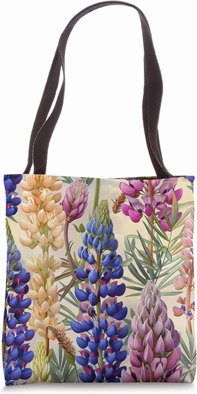 Lupine Flower Pattern Graphic Tote Bag