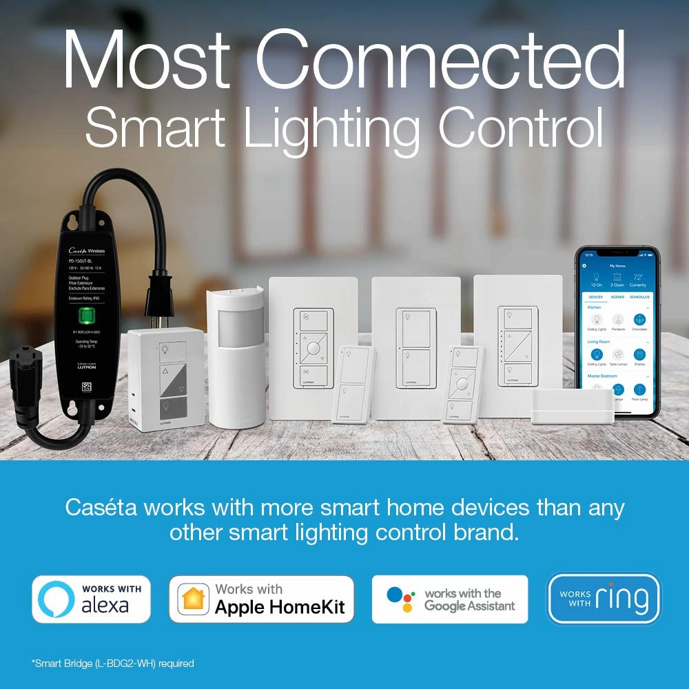 Lutron Caseta Original Smart Switch (Lutron Smart Hub Required), for LED Lights and Fans, 6 Amp, Single-Pole/3-Way, Neutral Required, PD-6ANS-BL, Black