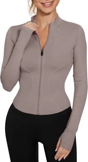 LUYAA Women's Workout Jacket Lightweight Zip Up Yoga Jacket Cropped Athletic Slim Fit Tops