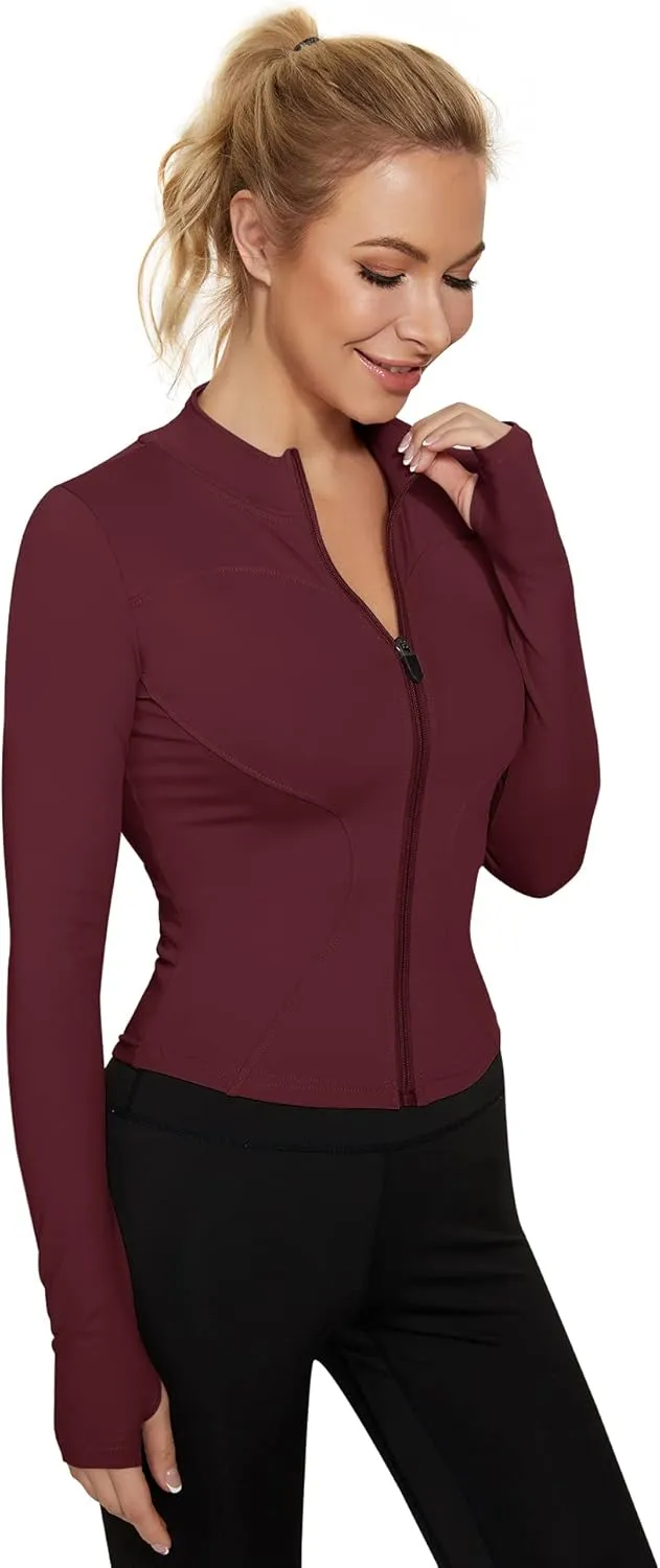 LUYAA Women's Workout Jacket Lightweight Zip Up Yoga Jacket Cropped Athletic Slim Fit Tops