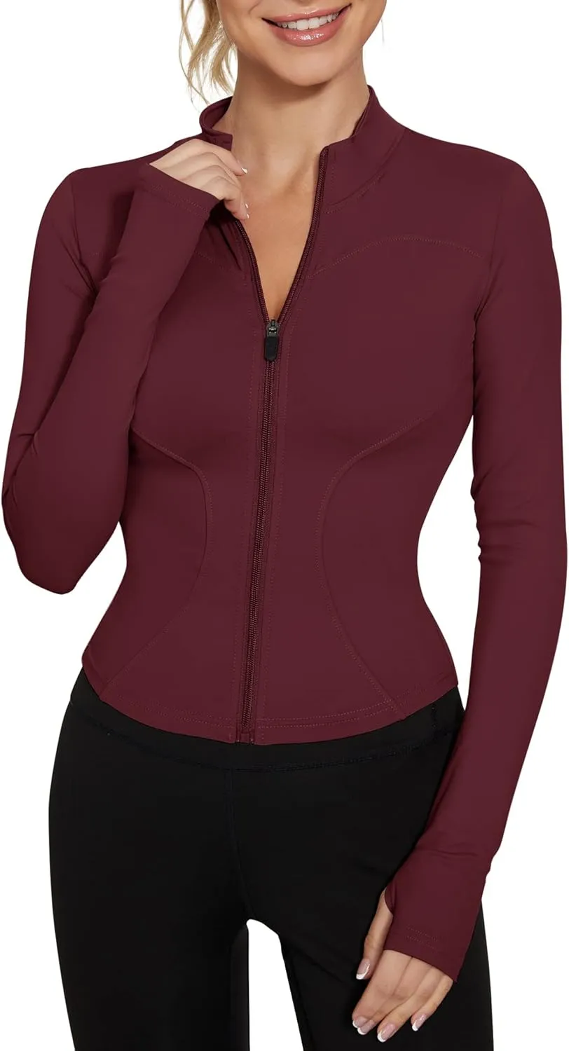 LUYAA Women's Workout Jacket Lightweight Zip Up Yoga Jacket Cropped Athletic Slim Fit Tops