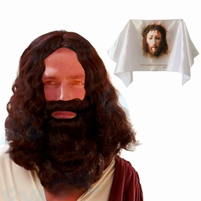 LYFOOHEART Jesus Wig and Veronica's Veil for Passion Play Jesus Hair and Beard for Church Play For Holy Week, Brown