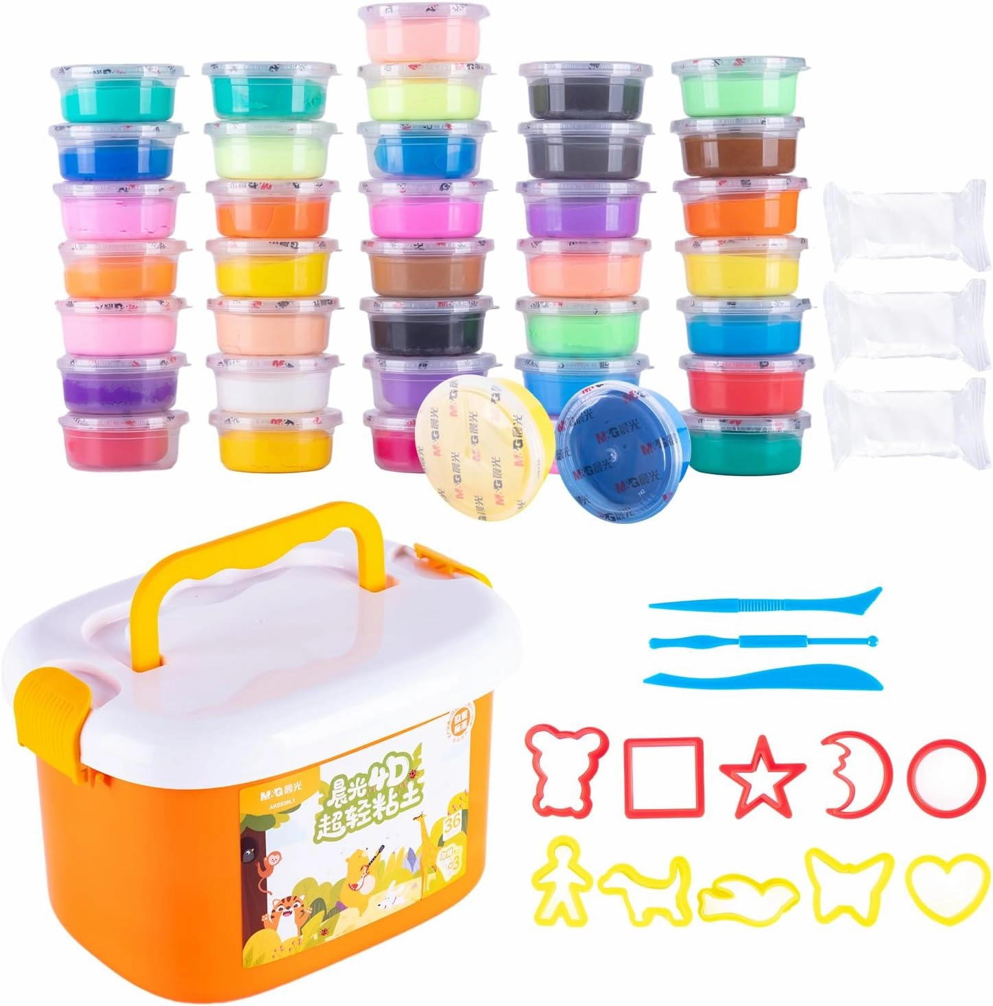 M&G Multi-Colored DIY Modeling Clay Kit with Orange Box, Safe & Non-Toxic Air Clay for Boys & Girls with Sculpting Tools (36 Colors)