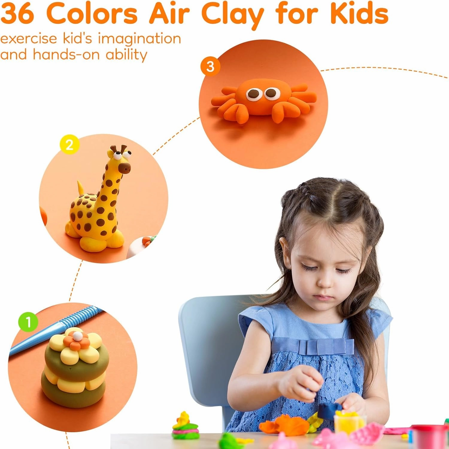 M&G Multi-Colored DIY Modeling Clay Kit with Orange Box, Safe & Non-Toxic Air Clay for Boys & Girls with Sculpting Tools (36 Colors)