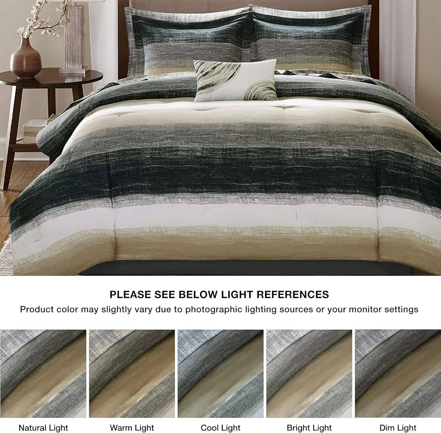 Madison Park Essentials King Comforter Set, Bed in a Bag King, Watercolor Print Coastal Comforter & Chambray Cotton Sheet Set, All Season Bedding Set, Saben, Taupe King (104 in x 92 in) 9 Piece