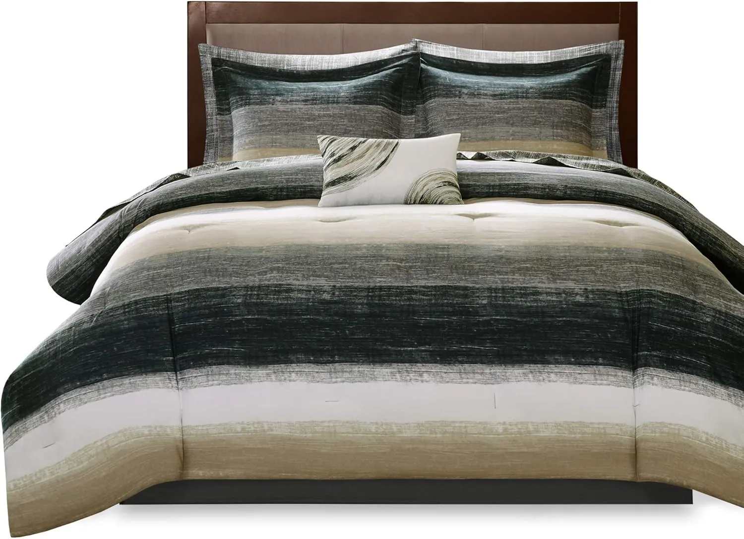 Madison Park Essentials King Comforter Set, Bed in a Bag King, Watercolor Print Coastal Comforter & Chambray Cotton Sheet Set, All Season Bedding Set, Saben, Taupe King (104 in x 92 in) 9 Piece