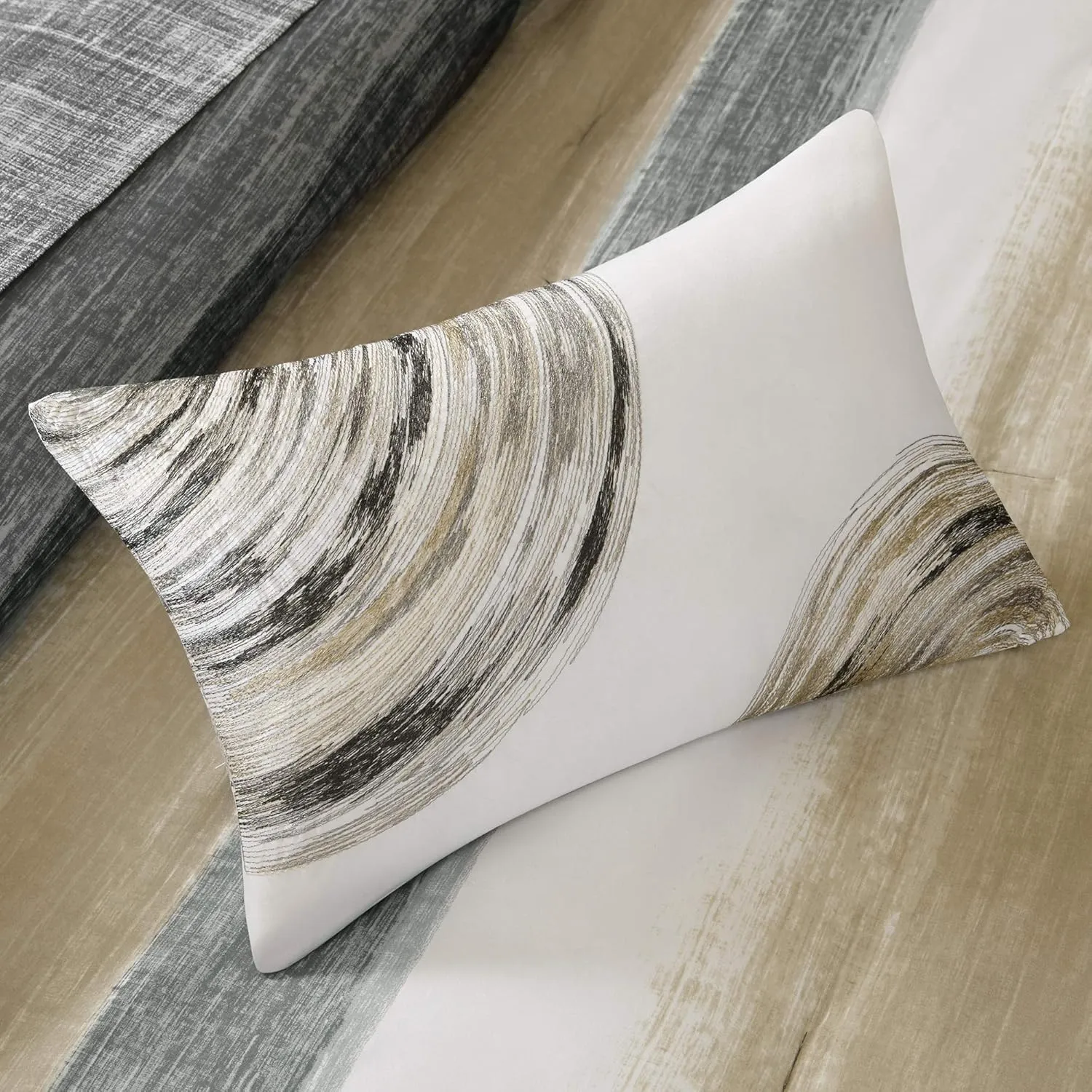 Madison Park Essentials King Comforter Set, Bed in a Bag King, Watercolor Print Coastal Comforter & Chambray Cotton Sheet Set, All Season Bedding Set, Saben, Taupe King (104 in x 92 in) 9 Piece