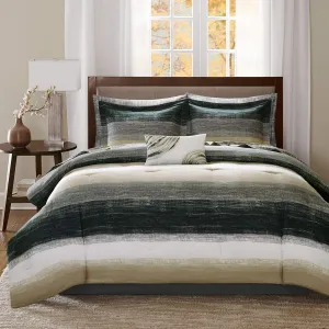 Madison Park Essentials King Comforter Set, Bed in a Bag King, Watercolor Print Coastal Comforter & Chambray Cotton Sheet Set, All Season Bedding Set, Saben, Taupe King (104 in x 92 in) 9 Piece
