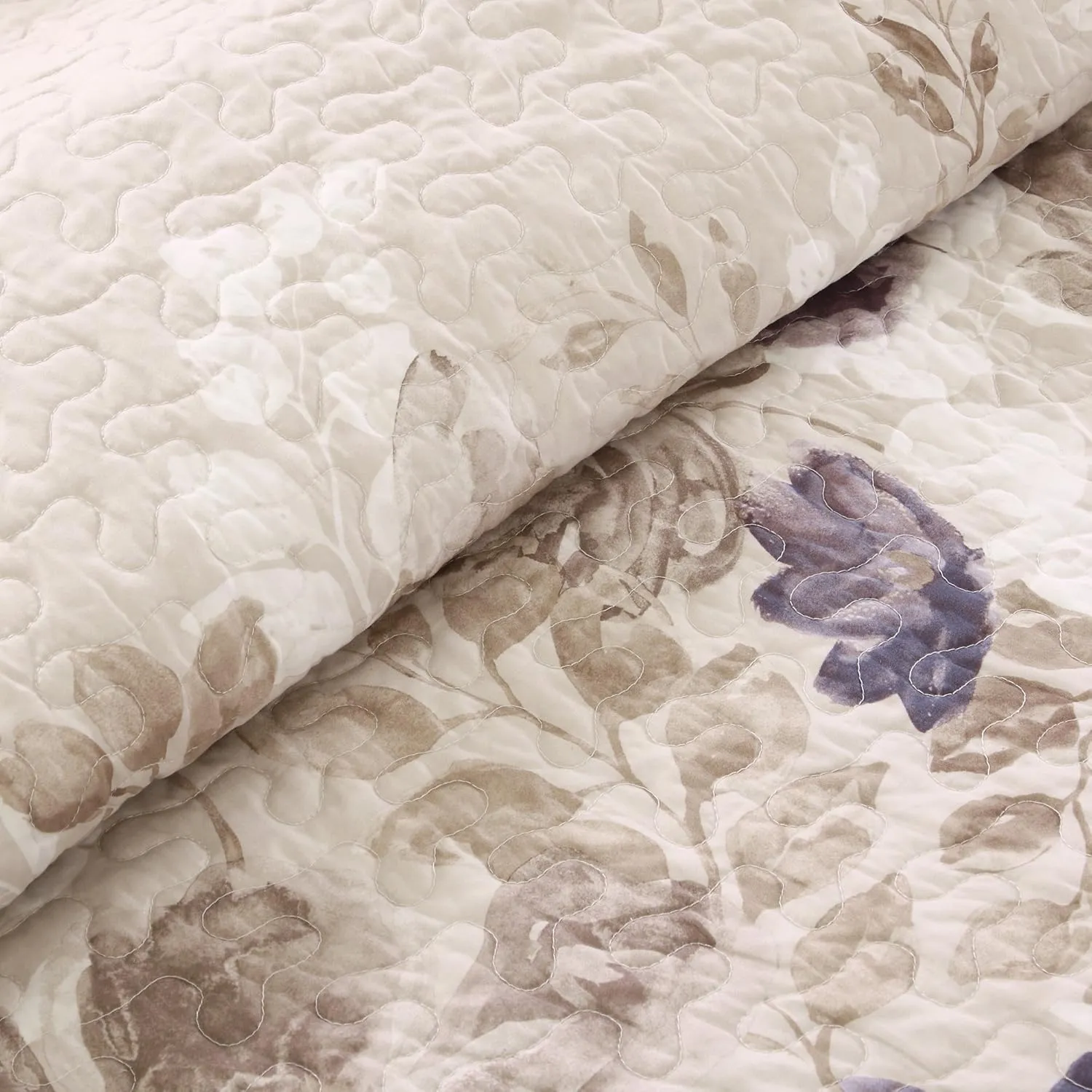 Madison Park Luna Quilt Modern Classic Design All Season, Breathable Coverlet Lightweight Bedding Set, Matching Shams, Decorative Pillow, Full/Queen(90"x90"), Floral Taupe 6 Piece
