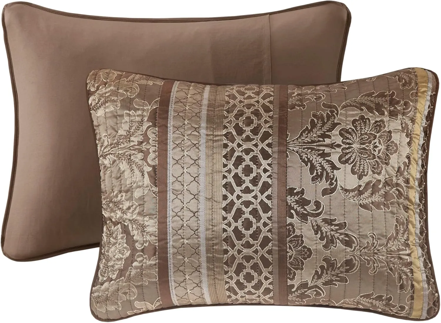 Madison Park Quilt Traditional Damask Design All Season, Lightweight Coverlet Bedspread Bedding Set, Matching Shams, Pillows, King/Cal King(104"x94"), Bellagio, Jacquard Brown/Gold 6 Piece (MP13-369)