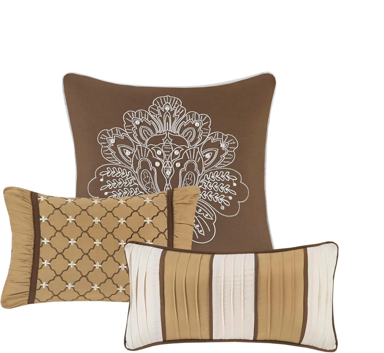 Madison Park Quilt Traditional Damask Design All Season, Lightweight Coverlet Bedspread Bedding Set, Matching Shams, Pillows, King/Cal King(104"x94"), Bellagio, Jacquard Brown/Gold 6 Piece (MP13-369)
