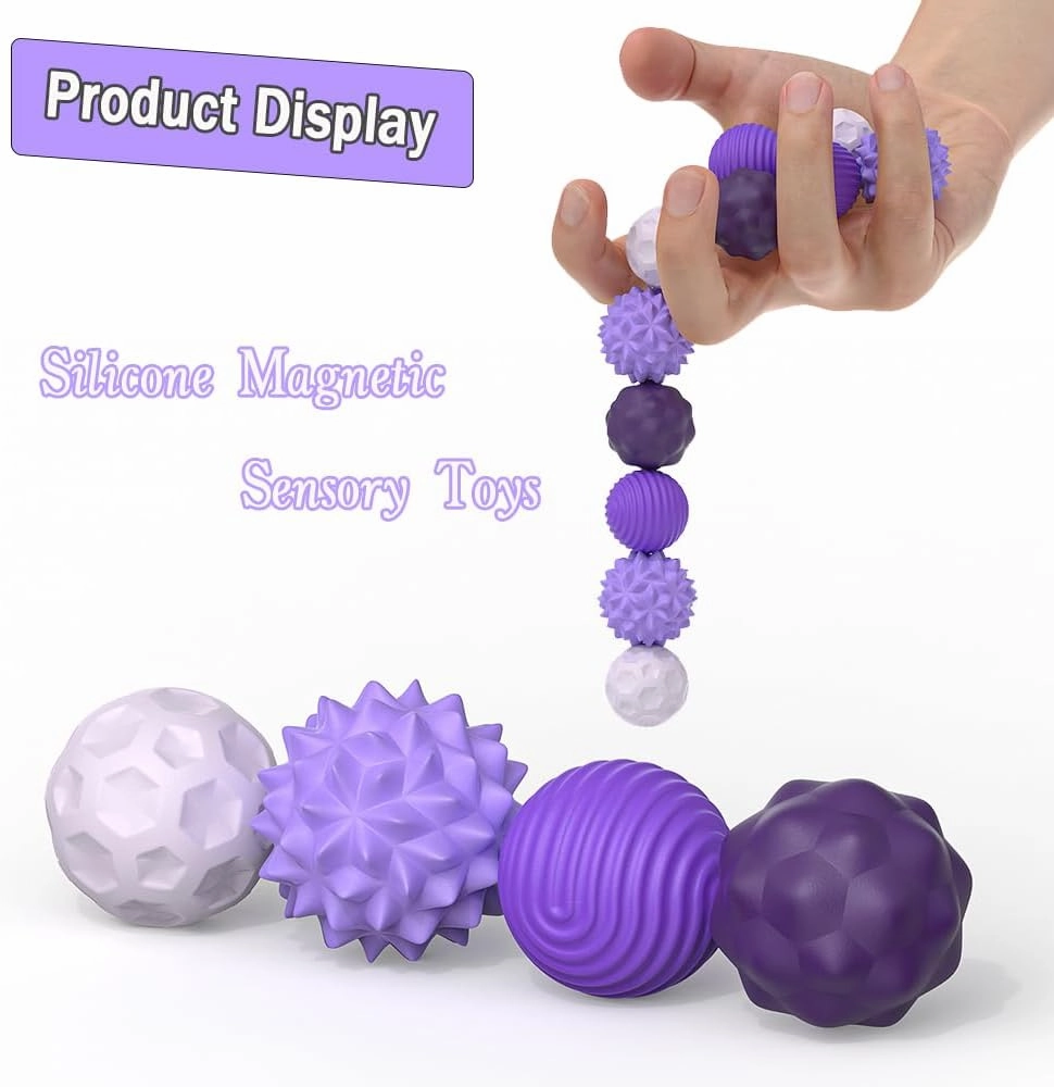 Magnetic Sensory Fidget Ball Toy, Attracting Stress Ball with Silicone Shell for Adults and Teens, Peace of Hands and Anxiety Mind, Fun Stress Free Magnet Balls