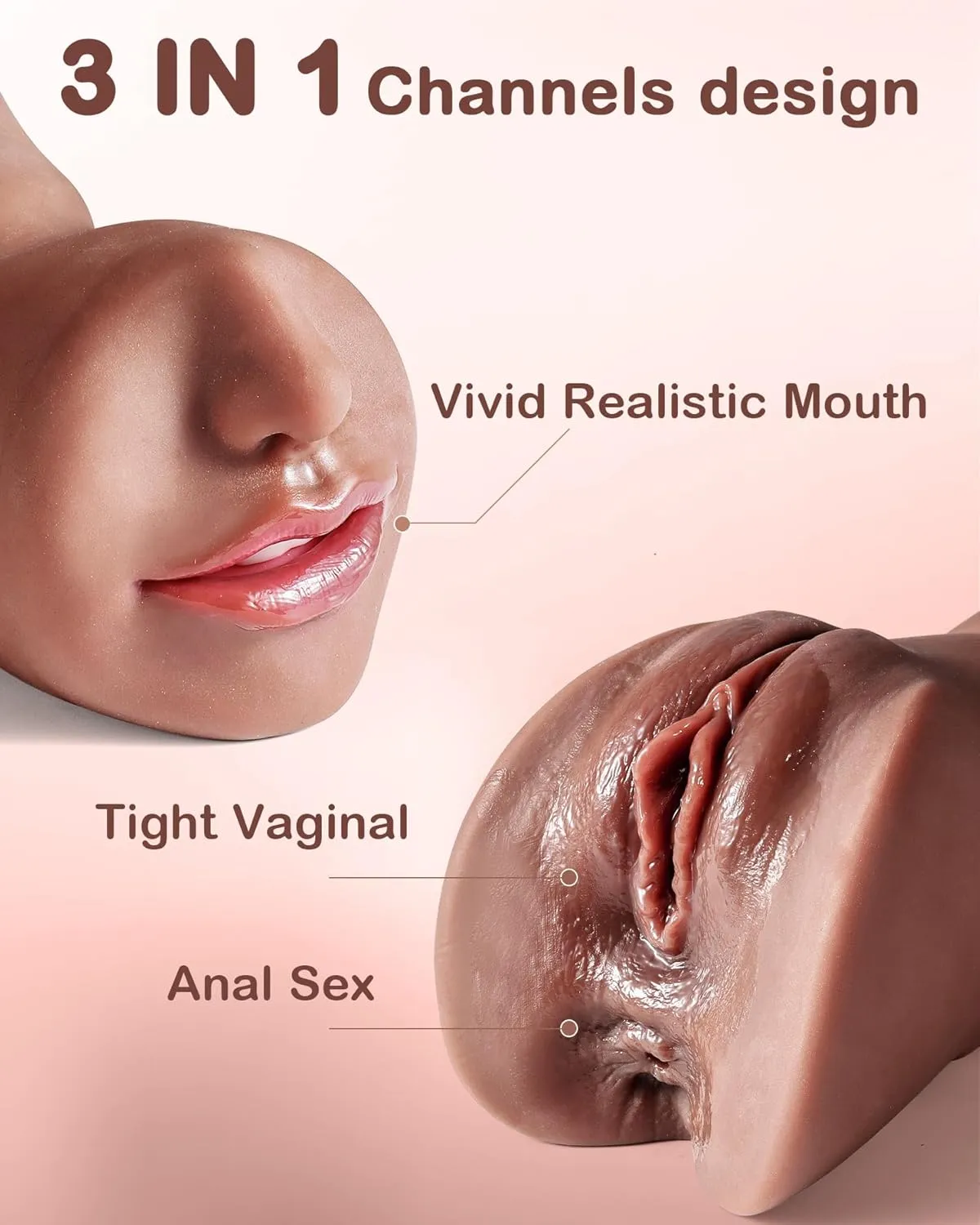 Male Masturbator Sex Toys for Men - 3 in 1 Pocket Pussy Sex Doll Adult Toys Mens Blowjob Stroker with Bullet Vibrator,10 Vibration Modes Male Sex Toy with 3D Realistic Textured Adult Toy (Dark Wheat)