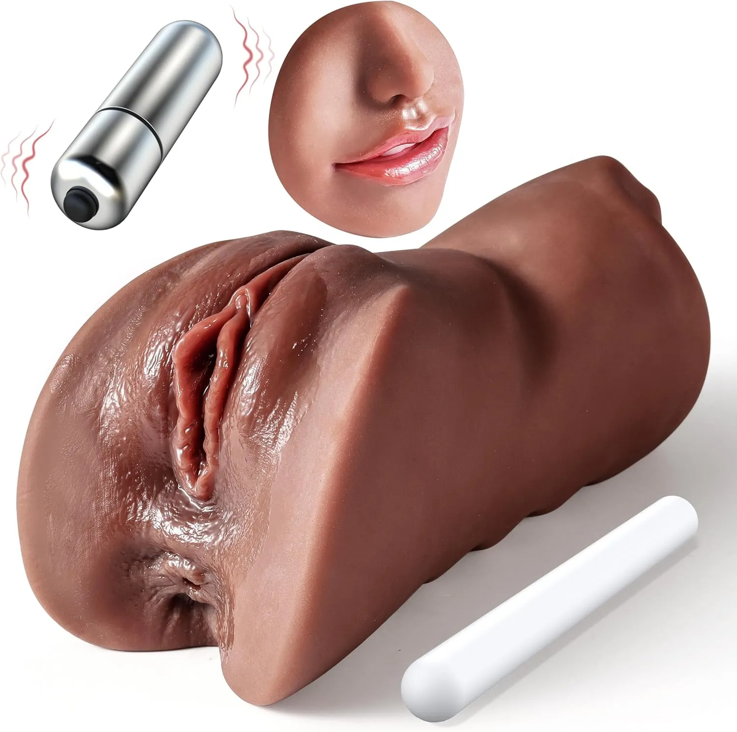Male Masturbator Sex Toys for Men - 3 in 1 Pocket Pussy Sex Doll Adult Toys Mens Blowjob Stroker with Bullet Vibrator,10 Vibration Modes Male Sex Toy with 3D Realistic Textured Adult Toy (Dark Wheat)