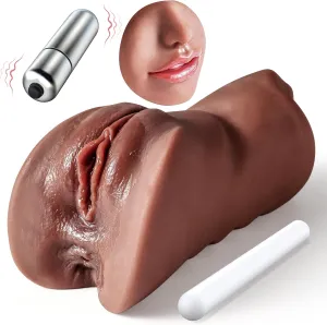 Male Masturbator Sex Toys for Men - 3 in 1 Pocket Pussy Sex Doll Adult Toys Mens Blowjob Stroker with Bullet Vibrator,10 Vibration Modes Male Sex Toy with 3D Realistic Textured Adult Toy (Dark Wheat)