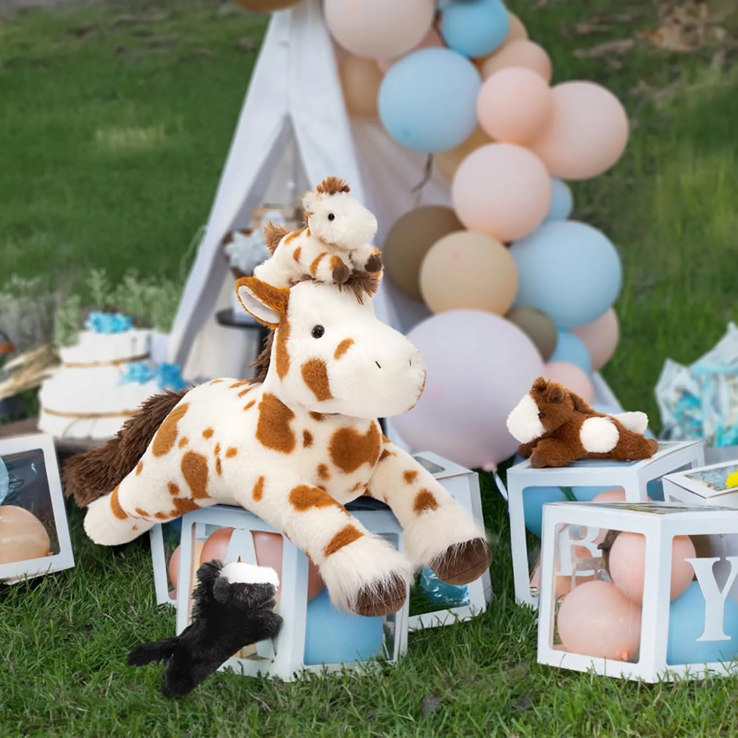 MaoGoLan 4 Pcs Horse Plush Stuffed Animal, Large Mommy Spotted Horse with Babies Pony Toys, Pony Plushies Bulk for Kids, Christmas Birthday Gift, 21 inches