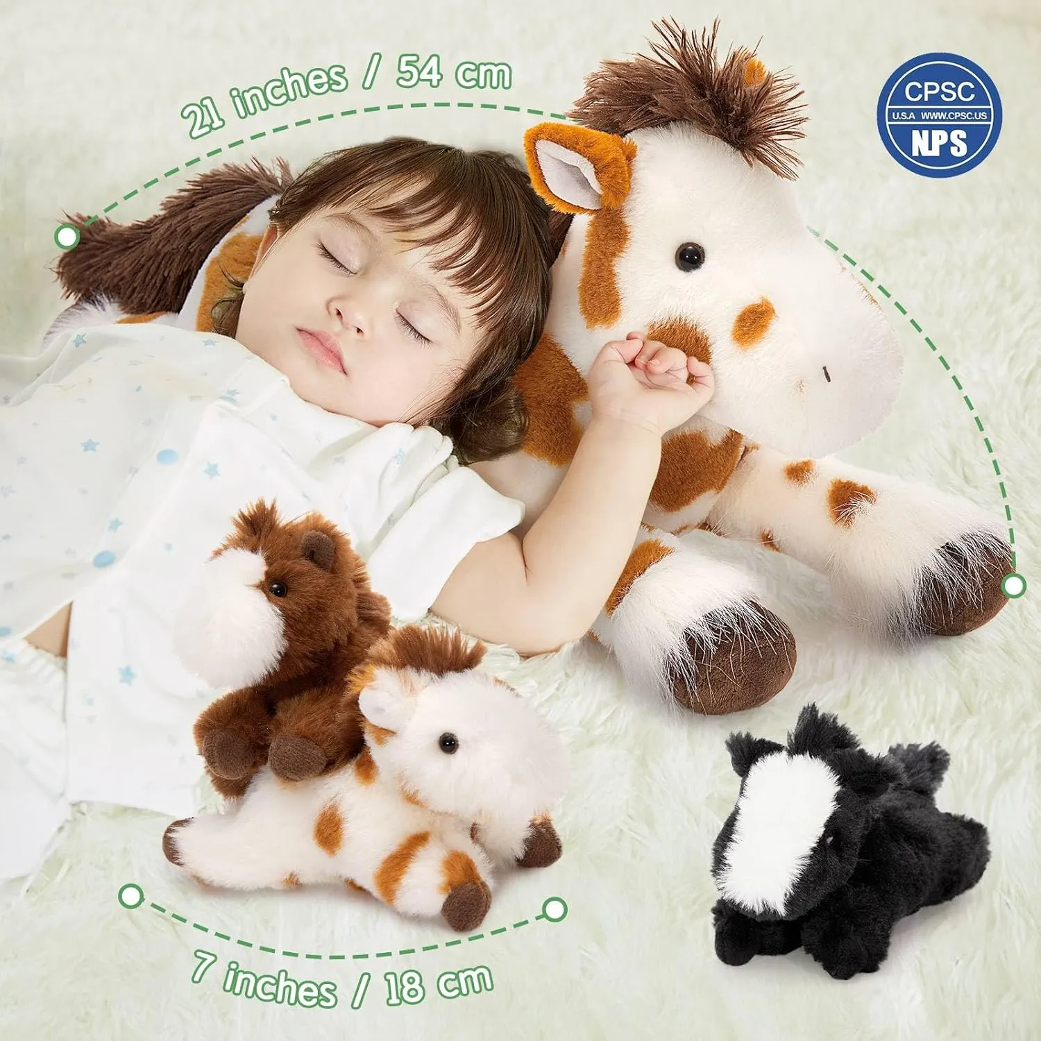 MaoGoLan 4 Pcs Horse Plush Stuffed Animal, Large Mommy Spotted Horse with Babies Pony Toys, Pony Plushies Bulk for Kids, Christmas Birthday Gift, 21 inches