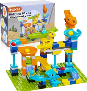 Marble Run Building Blocks, Dinosaurs Marble Track Toy Classic Large Bricks for 3 4 5 6 7   Year Old Boys Girls Kids, Bricks Compatible with All Major Brands