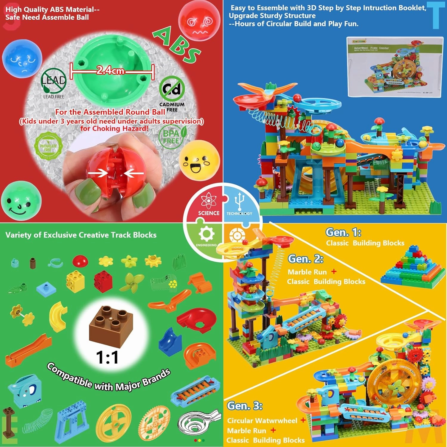 Marble Run Building Blocks Kid Toys Ages 4-8,Montessori Education Preschool Learning STEM Toys for 3 4 5 6 8 Year Old Boys and Girls Christmas Birthday Gifts,Puzzle Marbles Track for Kids Games