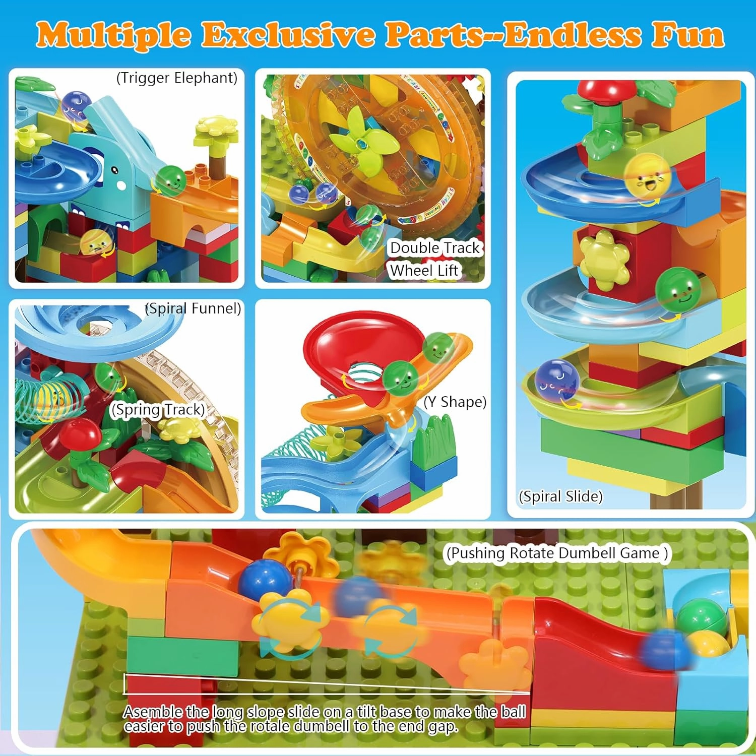 Marble Run Building Blocks Kid Toys Ages 4-8,Montessori Education Preschool Learning STEM Toys for 3 4 5 6 8 Year Old Boys and Girls Christmas Birthday Gifts,Puzzle Marbles Track for Kids Games