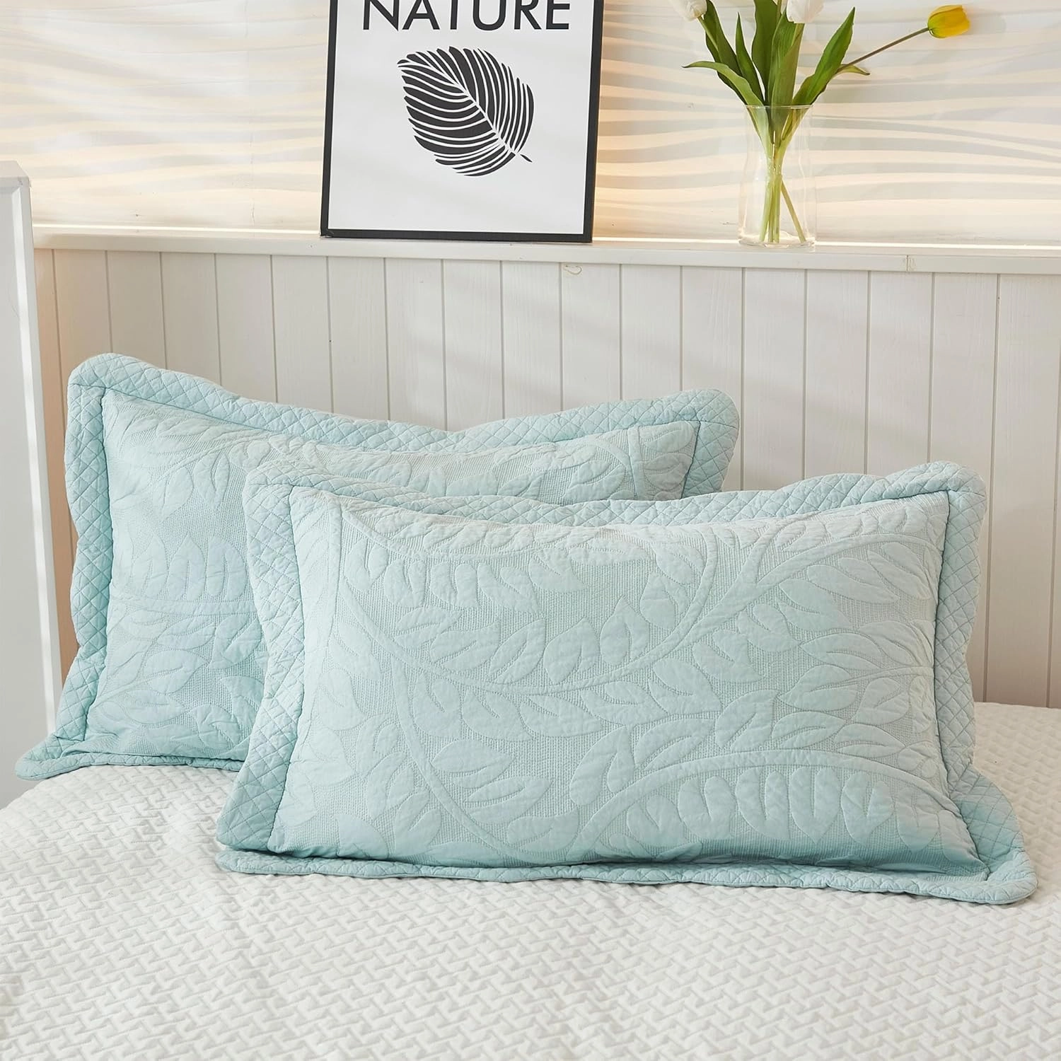 MarCielo 3-Piece 100% Cotton Oversized Bedspread Lightweight Quilt Coverlet Embroidery Farmhouse Bedding Set T0 (Aruba Blue, King (118"x106"))