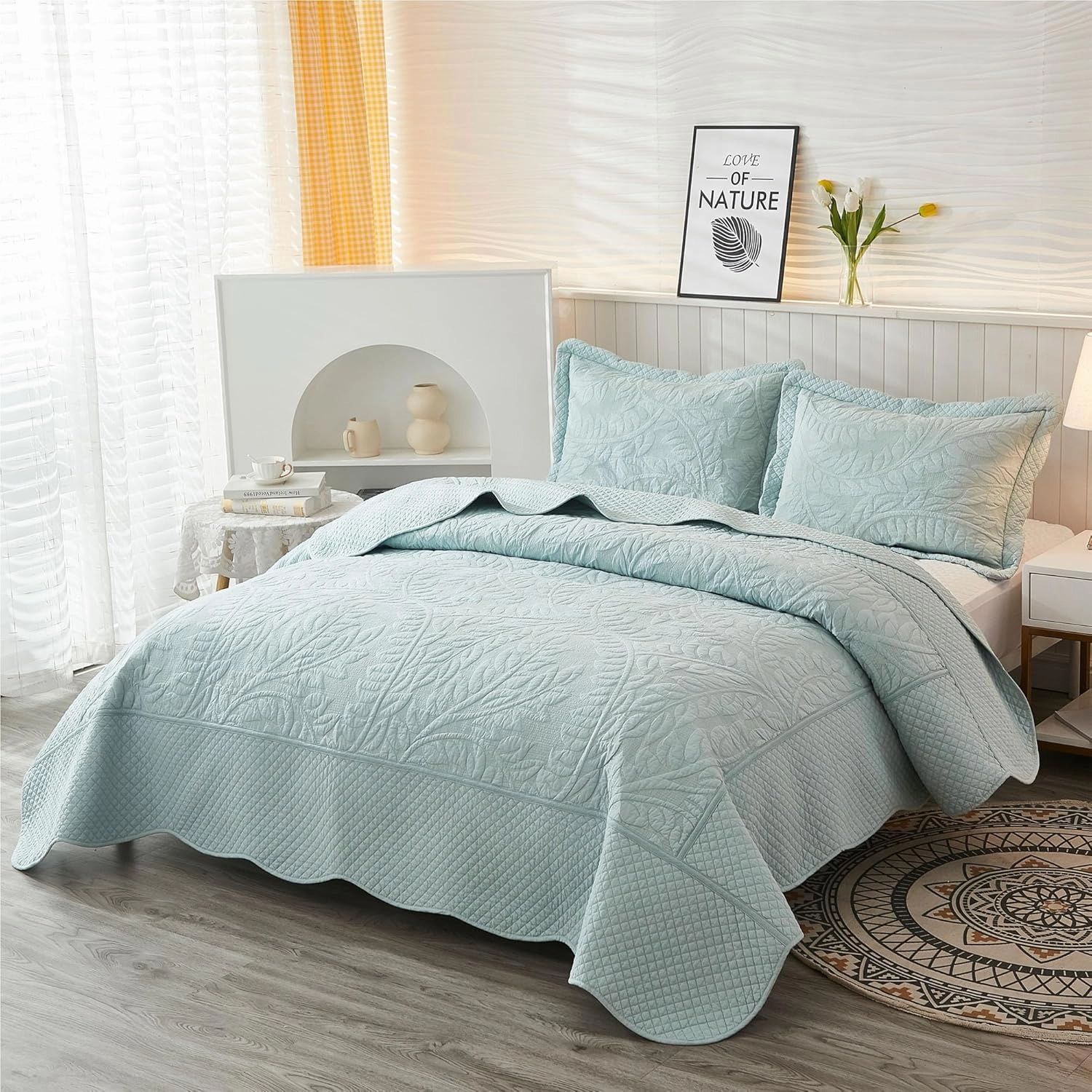 MarCielo 3-Piece 100% Cotton Oversized Bedspread Lightweight Quilt Coverlet Embroidery Farmhouse Bedding Set T0 (Aruba Blue, King (118"x106"))