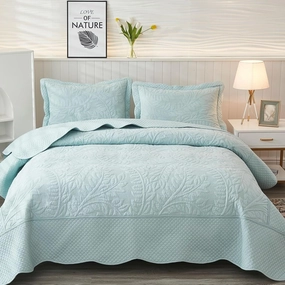 MarCielo 3-Piece 100% Cotton Oversized Bedspread Lightweight Quilt Coverlet Embroidery Farmhouse Bedding Set T0 (Aruba Blue, King (118"x106"))