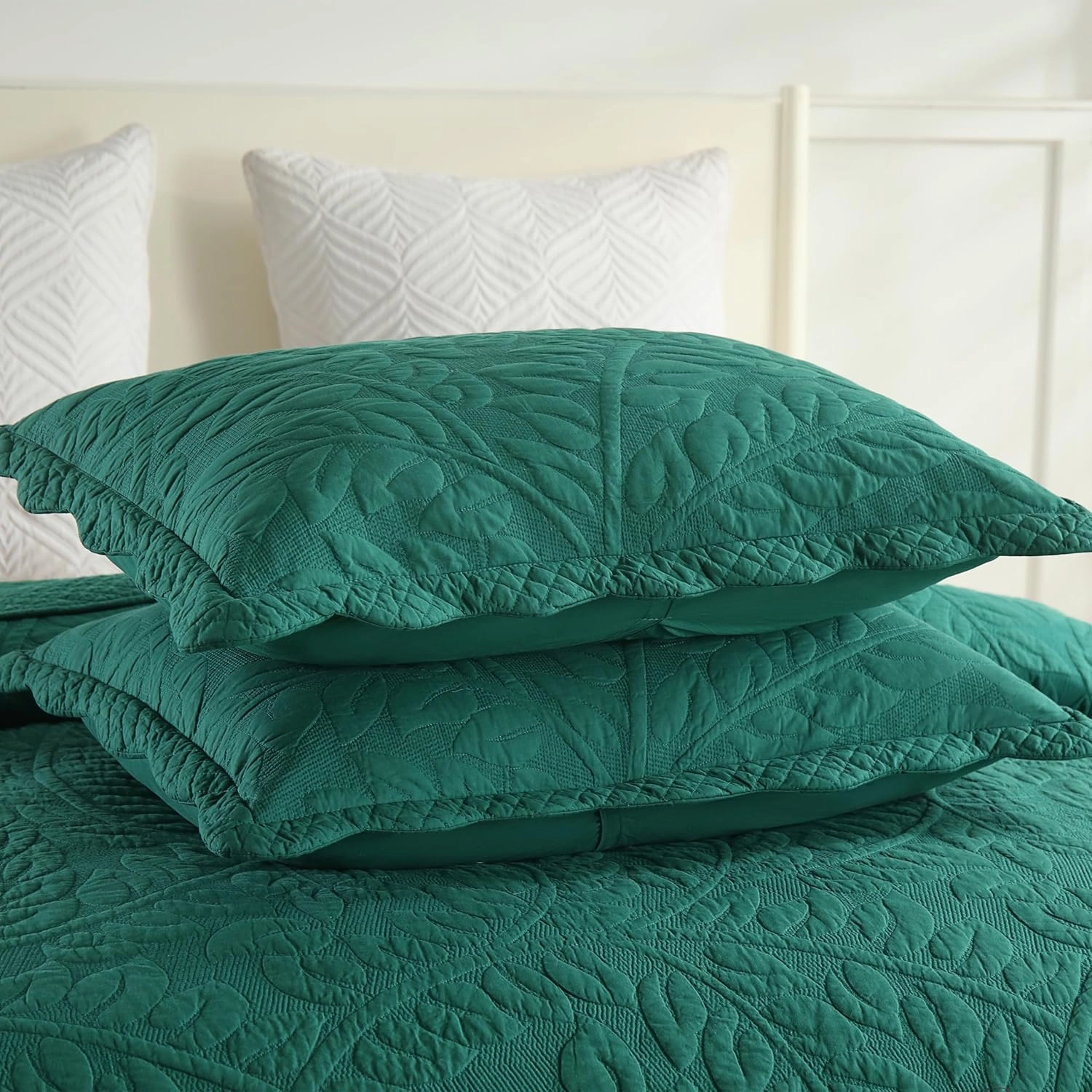 MarCielo 3-Piece 100% Cotton Oversized Bedspread Lightweight Quilt Coverlet Embroidery Farmhouse Bedding Set T0 (Emerald, Queen (100"x106"))