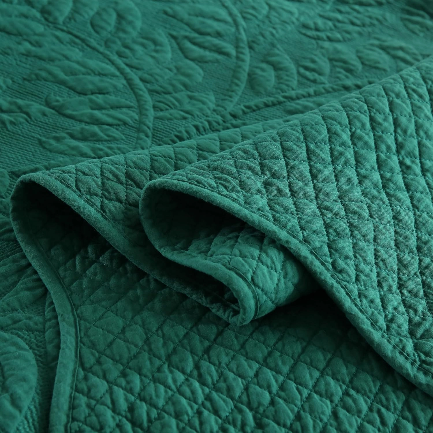 MarCielo 3-Piece 100% Cotton Oversized Bedspread Lightweight Quilt Coverlet Embroidery Farmhouse Bedding Set T0 (Emerald, Queen (100"x106"))