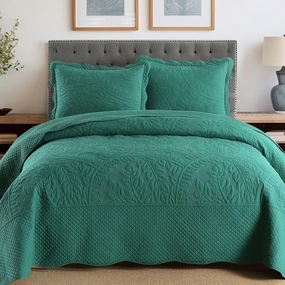 MarCielo 3-Piece 100% Cotton Oversized Bedspread Lightweight Quilt Coverlet Embroidery Farmhouse Bedding Set T0 (Emerald, Queen (100"x106"))