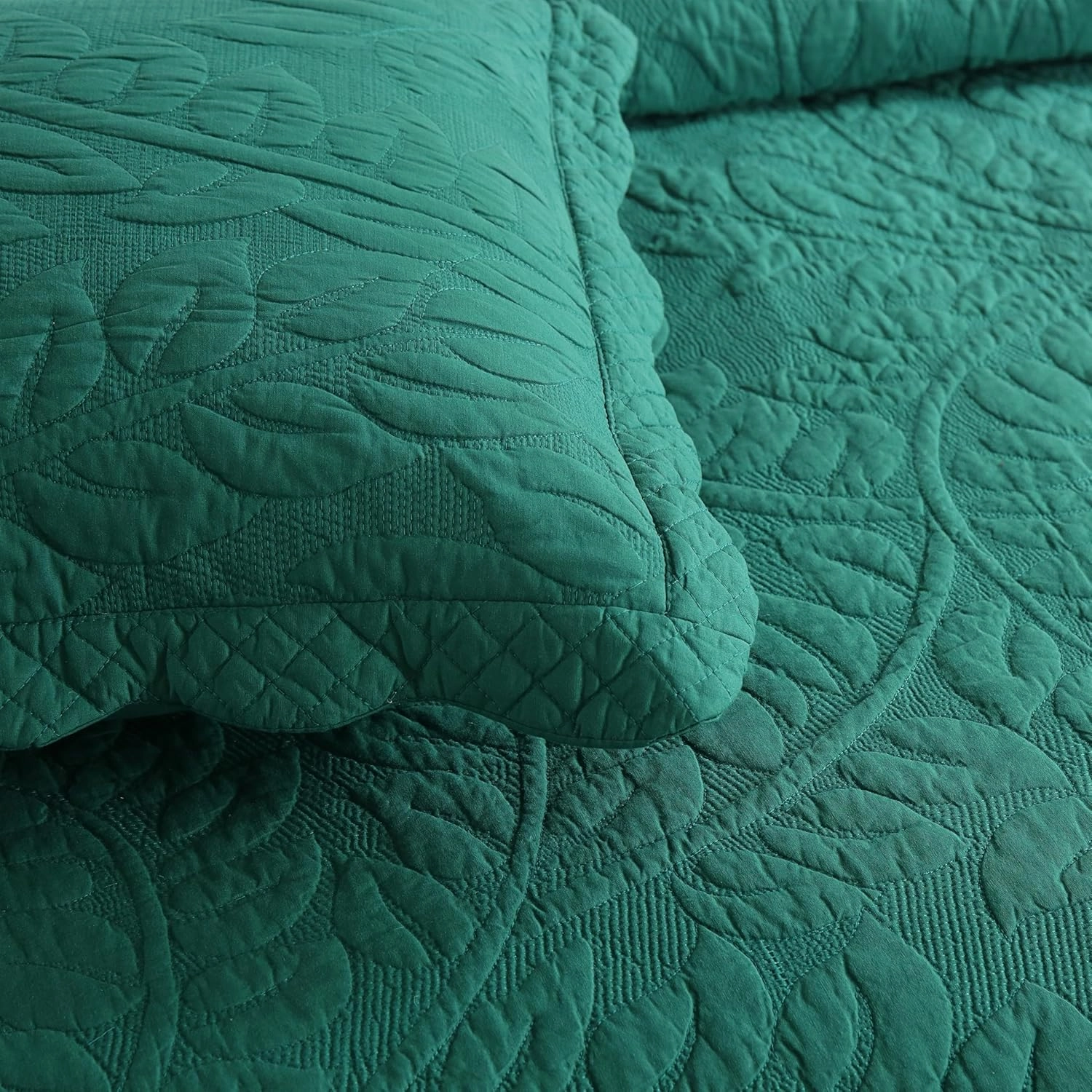 MarCielo 3-Piece 100% Cotton Oversized Bedspread Lightweight Quilt Coverlet Embroidery Farmhouse Bedding Set T0 (Emerald, Queen (100"x106"))