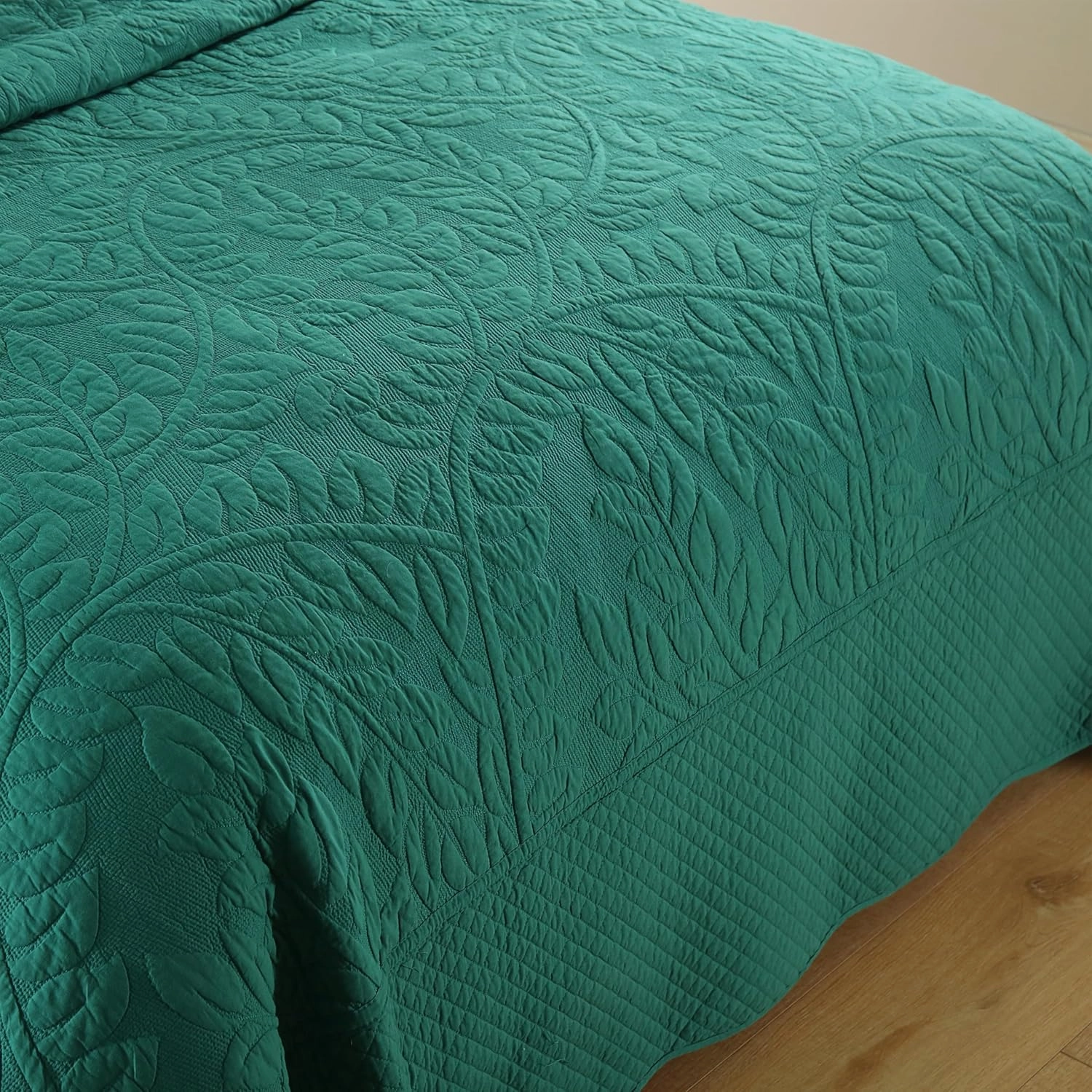 MarCielo 3-Piece 100% Cotton Oversized Bedspread Lightweight Quilt Coverlet Embroidery Farmhouse Bedding Set T0 (Emerald, Queen (100"x106"))