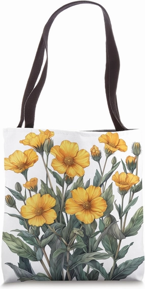 Marsh Marigold Flower Cottagecore Graphic Tote Bag