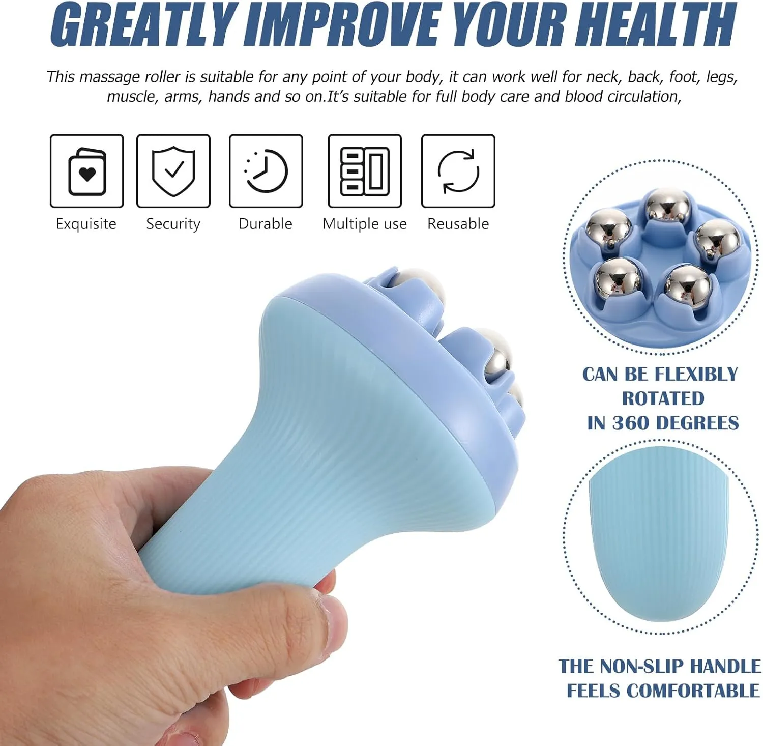 Massage Roller Exercise Roller Massage Ball Roller Face Tools Hair Growth Massager Percussion Massager Ice Face Roller Steel Ball Beads Massagers Back Massaging Devices