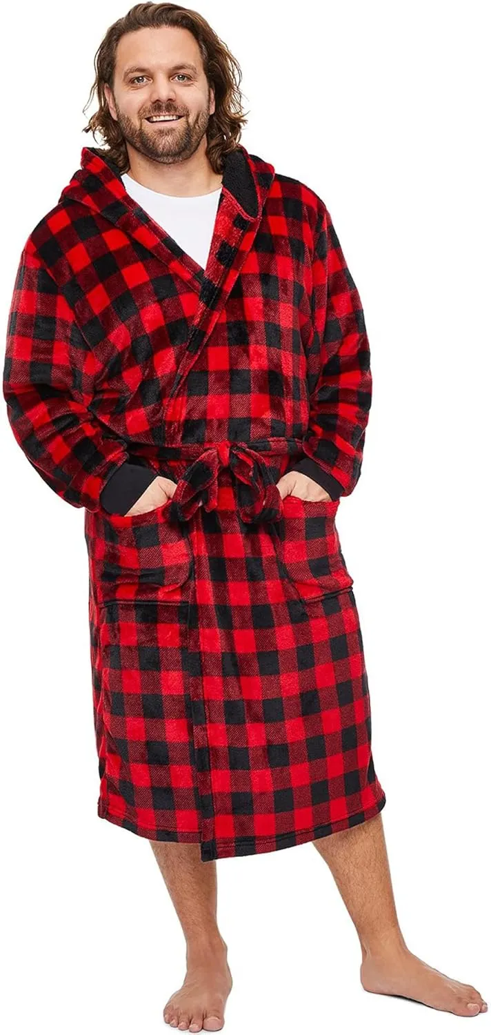 Matching Family Christmas Pajamas Set Warm Fleece Robe Pjs Set Xmas Plaid Fluffy Soft Bathrobe for Couples Kid t