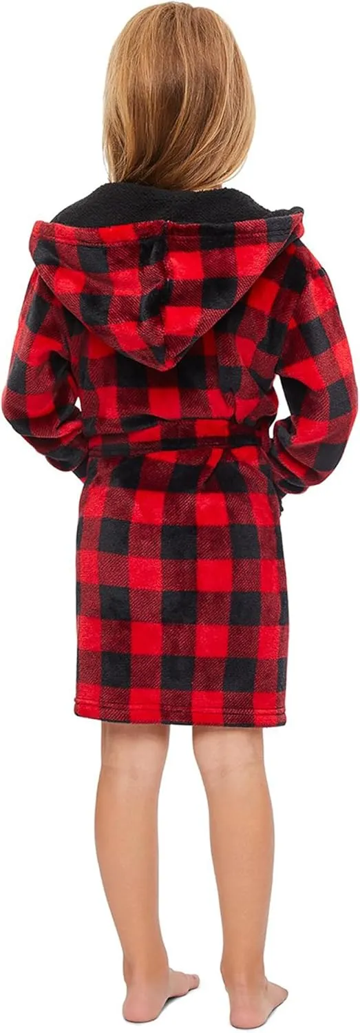 Matching Family Christmas Pajamas Set Warm Fleece Robe Pjs Set Xmas Plaid Fluffy Soft Bathrobe for Couples Kid t