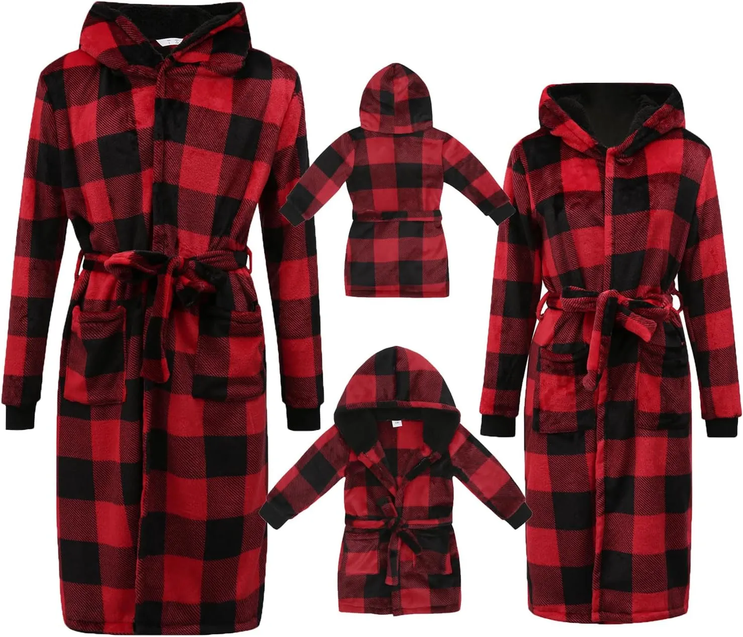 Matching Family Christmas Pajamas Set Warm Fleece Robe Pjs Set Xmas Plaid Fluffy Soft Bathrobe for Couples Kid t