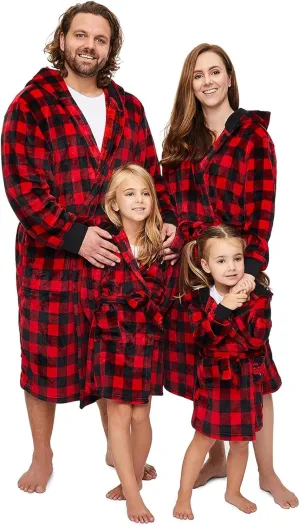 Matching Family Christmas Pajamas Set Warm Fleece Robe Pjs Set Xmas Plaid Fluffy Soft Bathrobe for Couples Kid t