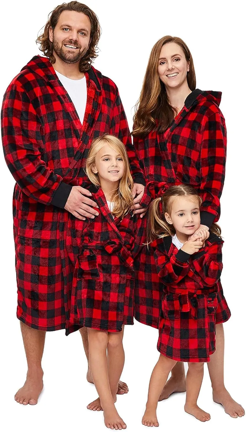 Matching Family Christmas Pajamas Set Warm Fleece Robe Pjs Set Xmas Plaid Fluffy Soft Bathrobe for Couples Kid t