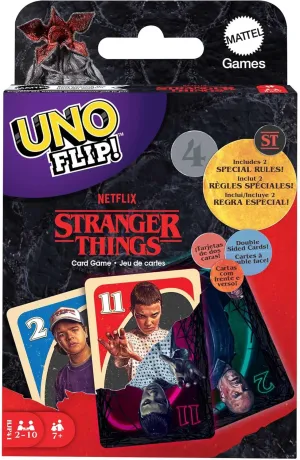 Mattel Games UNO Flip! Stranger Things Card Game for Adults & Teens with Double-Sided Cards, Real World Vs. Upside Down
